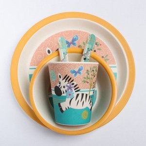СИМА-ЛЕНД Набор детской бамбуковой посуды «Зебра», тарелка, миска, стакан, приборы, 5 предметов