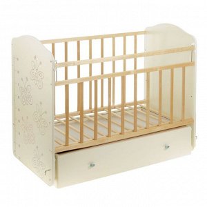 Детская кроватка «Морозко. Бабочки» с ростомером, на маятнике, с ящиком, цвет белый/берёза