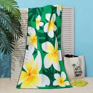 Полотенце пляжное Этель 70*140 см, Цветы на зеленом, микрофибра 250гр/м2