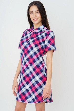 #90165 Платье-рубашка сине-розовый