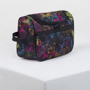 Косметичка-сумка, 23,5*9,5*15, отд на молнии, н/карман, ручка, Бабочки цветные