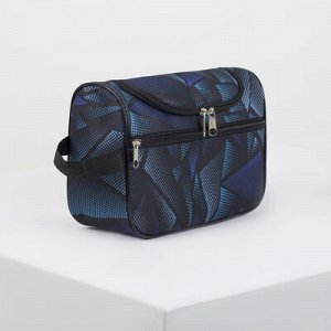 Косметичка-сумка , 23,5*9,5*15, отд на молнии, н/карман, ручка, принт "Треугольники на синем 46684