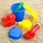 Набор для игры в песке №44: ведёрко, 3 формочки, грабельки, лопатка, МИКС