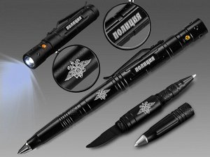 Ручка-фонарик-нож-стеклобой с эмблемой Полиции – тонкий корпус, рифление под пальцами №23