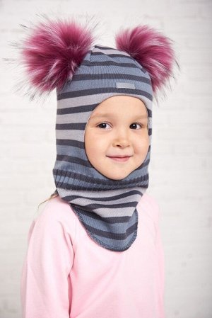 Арт.740 Шлем зимний для девочек с искусственными помпонами