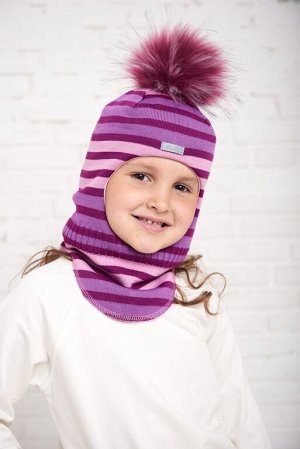 Арт.745 Шлем зимний для мальчиков и девочек с искусственным помпоном