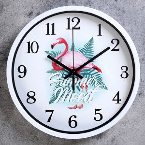 Часы настенные, серия: Животный мир, "Фламинго", плавный ход, d=30 см, в ассортименте