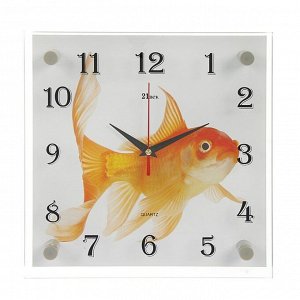 Часы настенные интерьерные стеклянные, рисунок "Золотая рыбка"