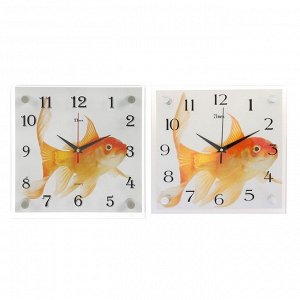 Часы настенные интерьерные стеклянные, рисунок "Золотая рыбка"