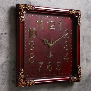 Часы настенные, квадратные, с завитками под металл по углам, коричневые, 35х35 см
