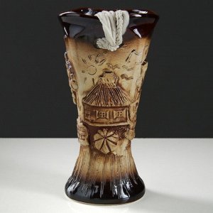 Ваза керамика настольная "Модерн", с замками, лепка, коричневая, 21 см, микс