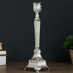 Подсвечник металл на 1 свечу "Узорный" серебро 25х10х9,5 см