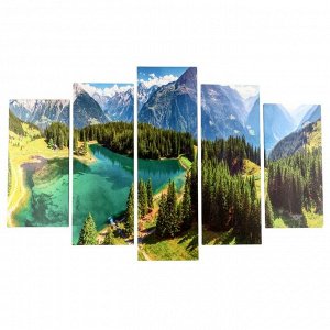Модульная картина "Лесное озеро в горах" (2-25х50, 2-25х67, 25х80 см) 80х140 см