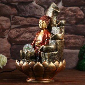 Фонтан настольный от сети, подсветка "Медитация будды" красно-золотой 40х25х25 см