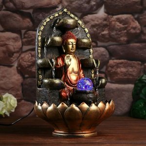 Фонтан настольный от сети, подсветка "Молитва будды" красно-золотой 40х25х25 см