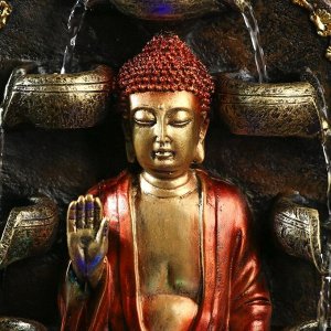 Фонтан настольный от сети, подсветка "Молитва будды" красно-золотой 40х25х25 см
