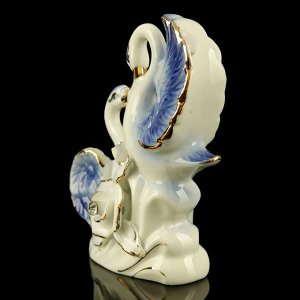 Сувенир керамика "Лебеди с цветком розы" страза 12,8х4,2х10 см