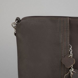 Сумка женская, 2 отдела на молнии, наружный карман, регулируемый ремень, цвет коричневый/серый