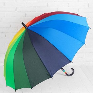 Зонт - трость механический «Радуга», 16 спиц, R = 59 см, разноцветный