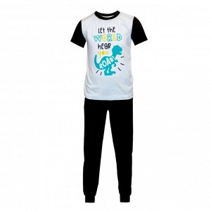 Пижама Пижама для мальчиков с принтомФутболка + брюкиСостав: 100% хлопокРазмерный ряд: 28-42Ткань: кулирное полотноЦвет:белый/черный