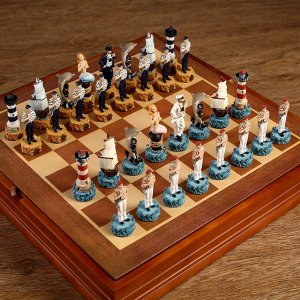 Шахматы сувенирные "Морские истории" (доска 36х36х6 см, h=8 см, h=6 см)