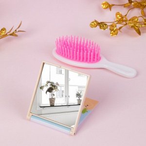 Подарочный набор «Лама», 2 предмета: зеркало, массажная расчёска, цвет МИКС