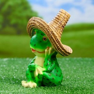 Садовая фигура "Лягушка в соломенной шляпе" 11х12х16,5см