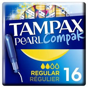 TAMPAX Compak Pearl Женские гигиенические тампоны с аппликатором Regular Duo 16шт