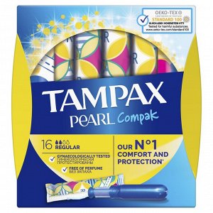 TAMPAX Compak Pearl Женские гигиенические тампоны с аппликатором Regular Duo 16шт