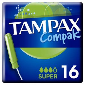 TAMPAX Compak Тампоны женские гигиенические с аппликатором Super Duo 16шт ПрепакКороб