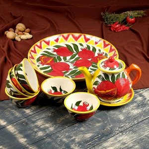 Набор чайный Риштанская керамика "Гранаты", 9 предметов (чайник 1 л, пиалы 0,5/0,3 л)