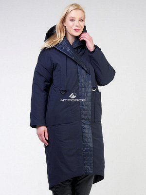 Женская зимняя классика куртка большого размера темно-синего цвета 118-931_15TS