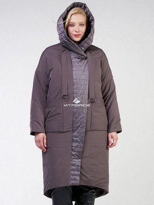 Женская зимняя классика куртка большого размера коричневого цвета 118-931_36K