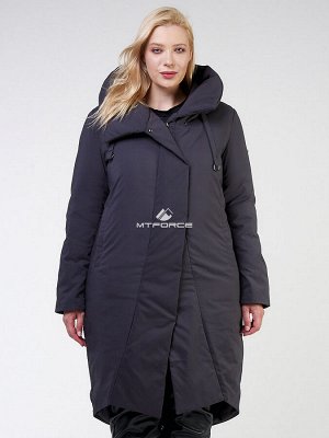 Женская зимняя классика куртка большого размера темно-серого цвета