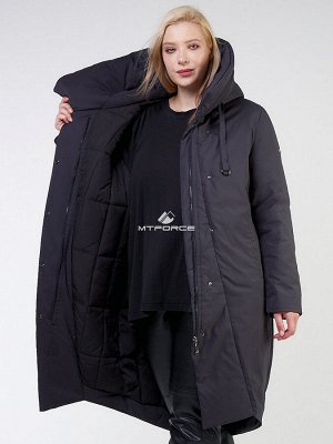Женская зимняя классика куртка большого размера темно-серого цвета 118-932_18TC