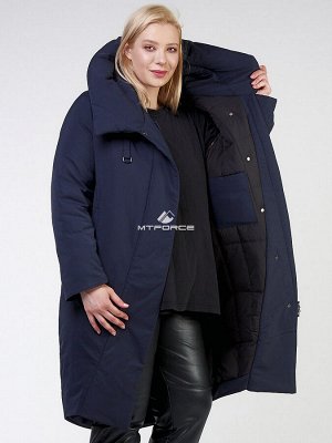 Женская зимняя классика куртка большого размера темно-синего цвета 118-932_15TS