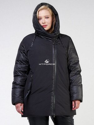 Женская зимняя классика куртка большого размера черного цвета 85-951_701Ch