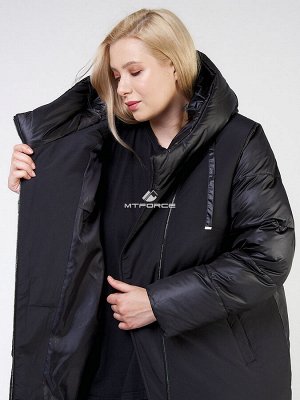 Женская зимняя классика куртка большого размера черного цвета 85-951_701Ch