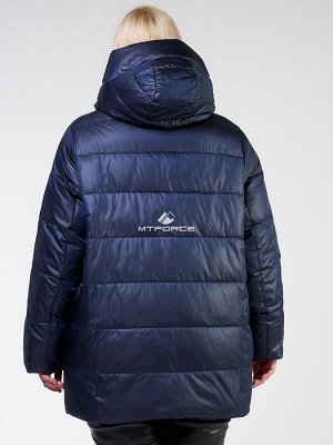 Женская зимняя классика куртка большого размера темно-синего цвета 85-951_16TS