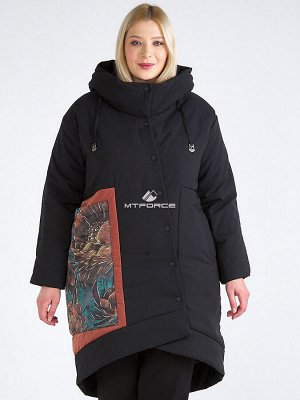 Женская зимняя классика куртка большого размера черного цвета 112-901_701Ch