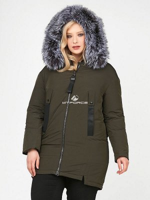 Женская зимняя молодежная куртка большого размера цвета хаки 88-953_8Kh