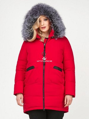 Женская зимняя молодежная куртка большого размера красного цвета