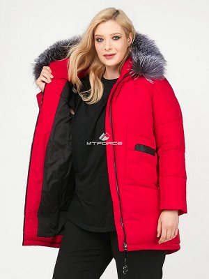 Женская зимняя молодежная куртка большого размера красного цвета