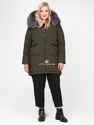 Женская зимняя молодежная куртка большого размера цвета хаки