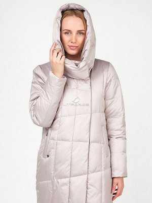 Женская зимняя молодежная куртка стеганная бежевого цвета 9163_28B