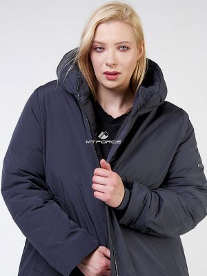 Женская зимняя классика куртка большого размера темно-синего цвета 114-935_123TS