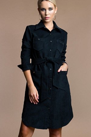 Платье-рубашка из вельвета цвет черный (П-60-12)