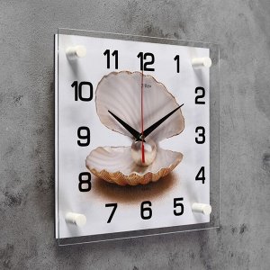 Часы настенные, серия: Море, "Жемчужина в ракушке", 25х25  см, микс