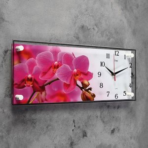 Часы-картина настенные. серия: Цветы. "Ветка розовых орхидей". 50х20 см