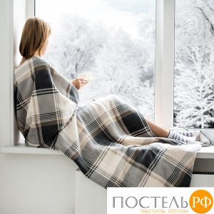 АРТПОСТЕЛЬ 18-2/4 Плед флисовый &quot;Клетка&quot; 180*200, сливки/серый (арт. ПФ18-2)